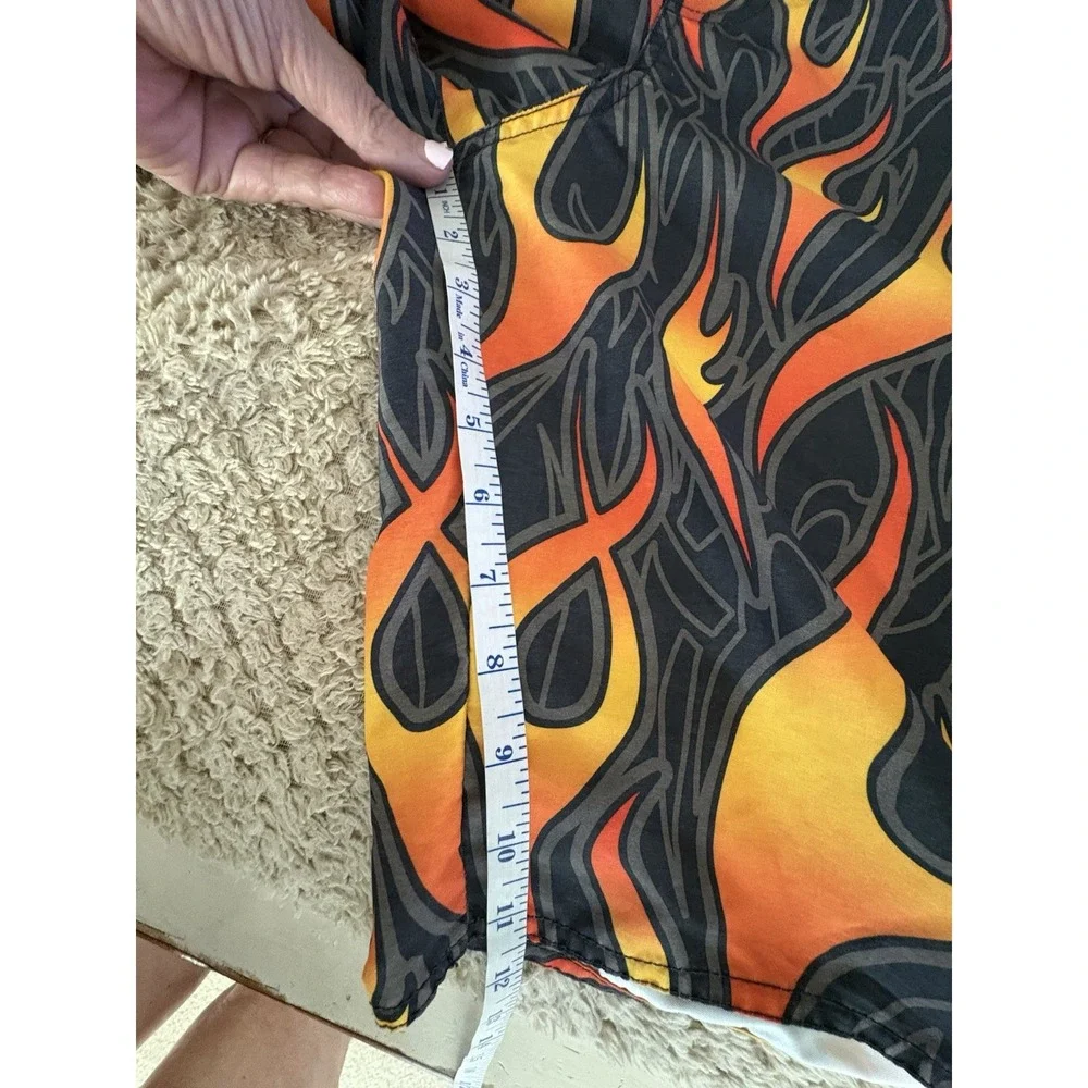 Hang Ten All Over Flame Print Board Shorts Swim Trunks Black Red Yellow Size XL